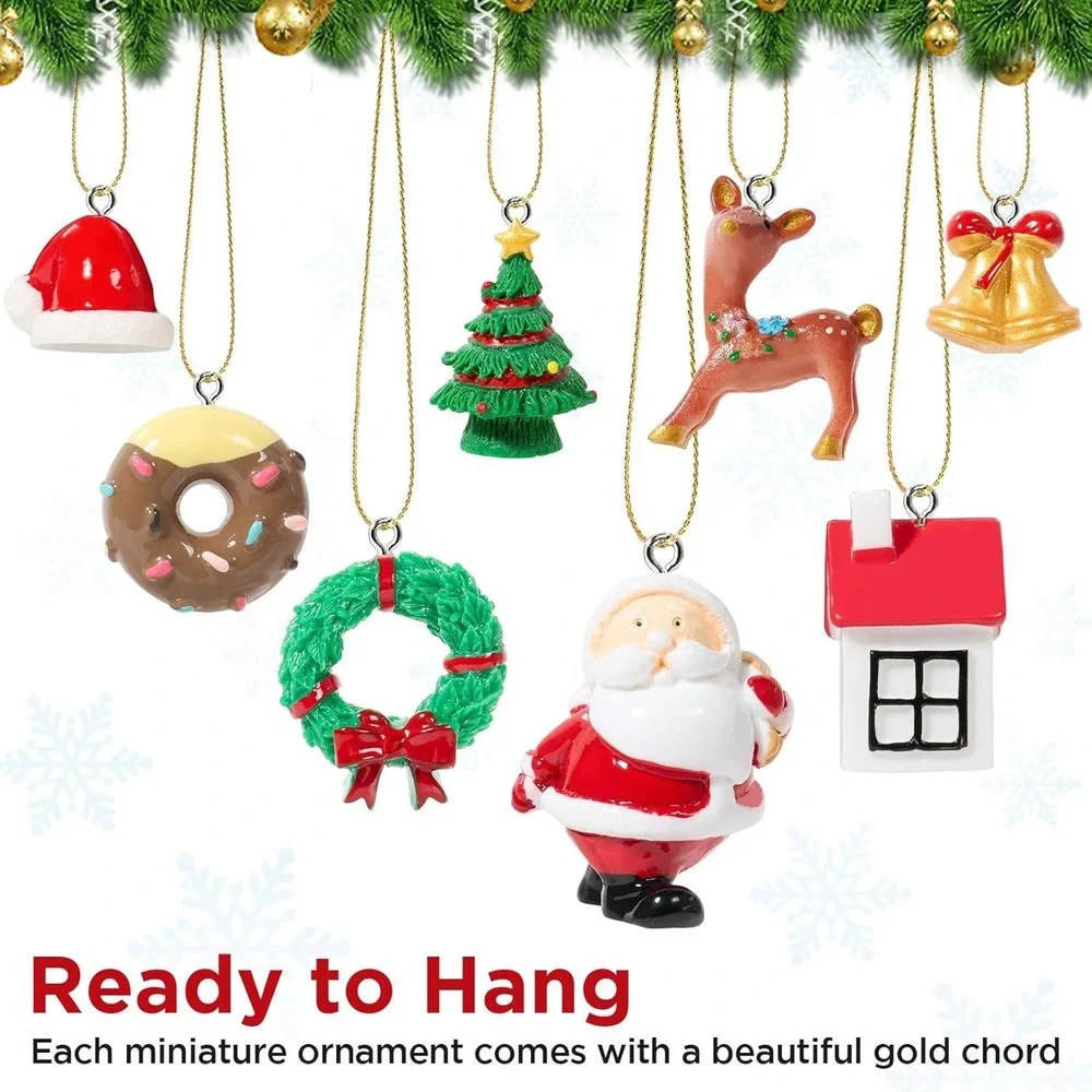 24 Pcs Mini Christmas Ornaments Set Resin‎ Miniature Holiday Advent Calendar